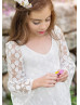 Bell Sleeves Ivory Polka Dot Lace Floor Length Flower Girl Dress
